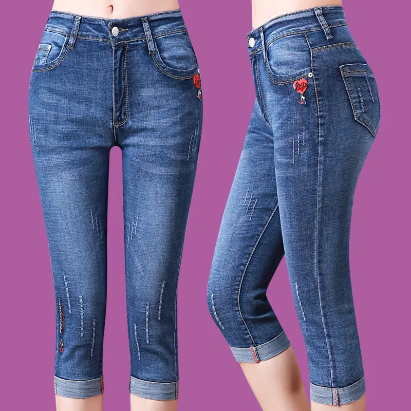 

2019 New Summer Capris Jeans for women High Waist Plus Size high Waist Skinny Slim denim Pencil Pants