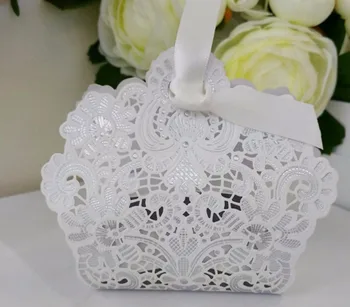 

100pcs White Ivory Hollow Laser Cut Flowers Candy Chocolate Box Boxes For Wedding Party Birthday Baby Shower Favors Gift