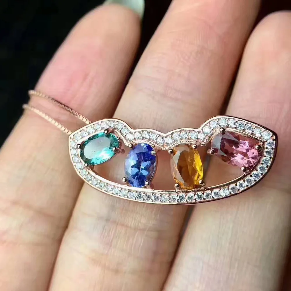 

natural tourmaline pendant S925 silver Natural gemstone Pendant Necklace Elegant Friendship boat Lucky women girl gift jewelry
