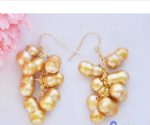 

00 FREE SHIPPING *****P3219 16MM yellow Peanut FRESHWATER PEARL Grapes DANGLE EARRING