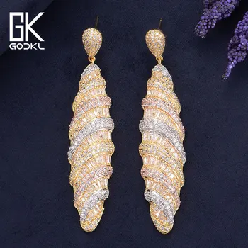 

GODKI 77mm 3 Tone Luxury Stick Geometry Full Mirco Paved Cubic Zirconia Naija Wedding Earring Fashion Jewelry