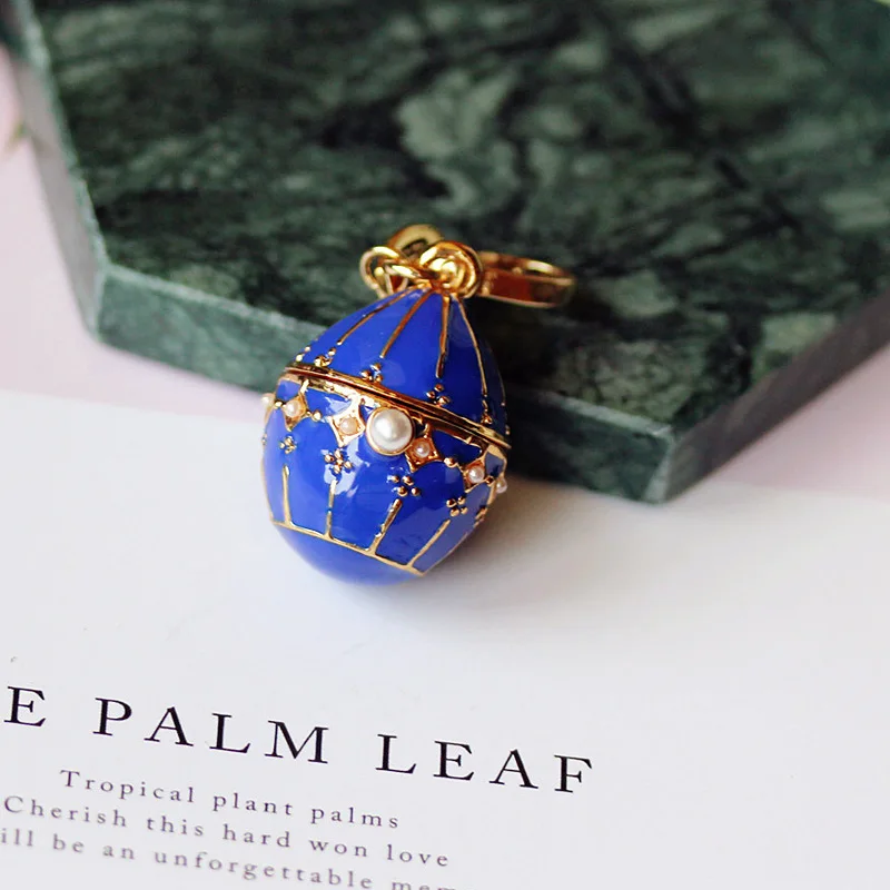 Fashion Blue Egg Charm With Pearl Women Handbag Zipper Key Chains Moves Pendant For Girl Necklace Jewelry Gift 3