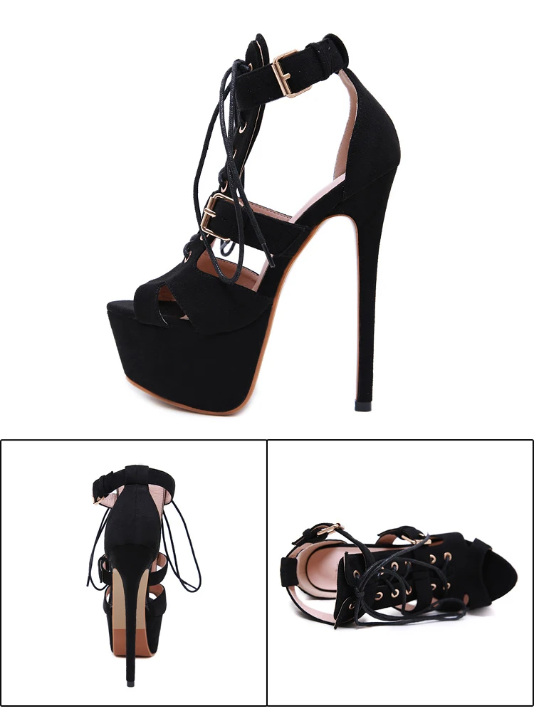 Aneikeh/Новые пикантные туфли-лодочки с ремешком на лодыжке; женские сандалии-гладиаторы на очень высоком каблуке со шнуровкой; Летняя обувь на платформе с открытым носком; Цвет Черный