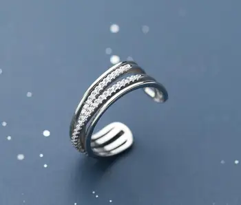 

Authentic REAL. 925 Sterling Silver cz set Criss Cross TWIST Band Rings adjust Jewelry GTLJ1657