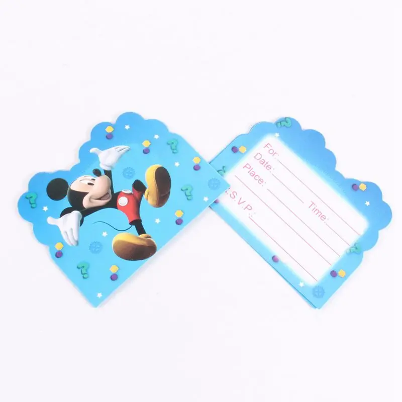 1 шт. 3 уровня Микки Маус Дети День рождения украшение 3-ярусная подставка для торта детский душ принадлежности для кексов подставка для конфет - Цвет: Invitation Card 6pcs