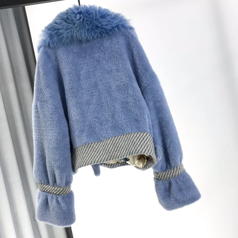 OFTBUY 2018 натуральный мех пальто зимняя куртка женская парка синее шерстяное из