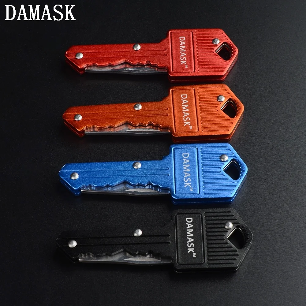 

DAMASK Key Knife Portable Hanging Keychain Folding Knife Camping Stainless Steel Key Ring Knife(4 Pcs)