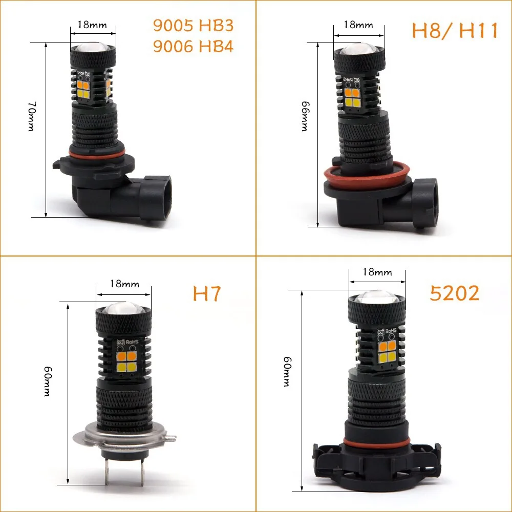 2 шт. двойной Цвет H7 H11 H8 светодиодные противотуманные лампы светильник 9005 9006 HB4 H16 5202 вождения светильник Авто Бег белый, желтый