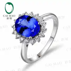 CaiMao 18KT/750 Белое золото 2,81 ct натуральный если Синий танзанит AAA 0,5 ct полный огранки обручение Драгоценное кольцо ювелирные изделия