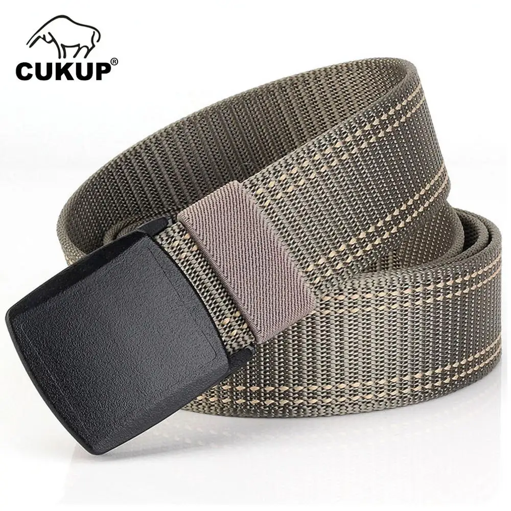 CUKUP Brand Name Designer Quality Striped Line Pattern Nylon Belts Thickened Plastic Buckle Male Accessories Belt Unisex CBCK075 belts men leopard pattern luxury brand designer fashion automatic buckle genuine leather gentleman s jeans waist male strap