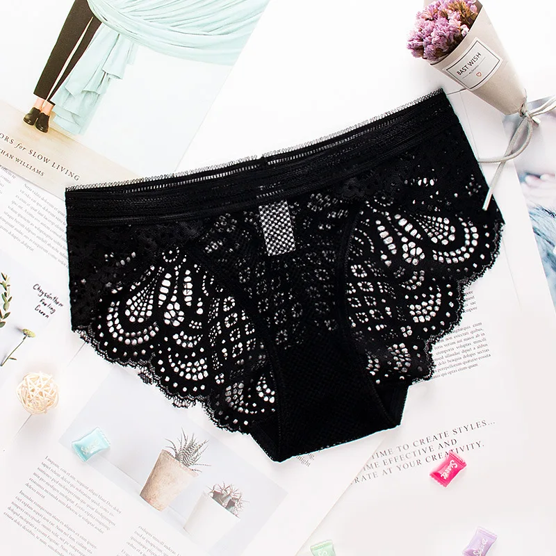 

black panties seamless women's Sexy Underwear Briefs breathable Hollow Transparent Panties for women Cotton Crotch Panty