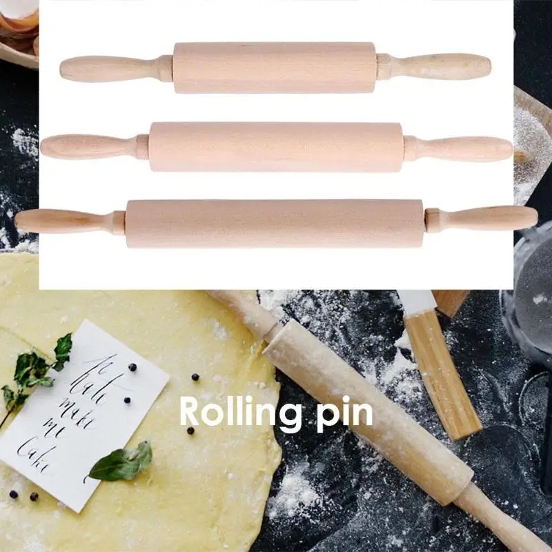 Solid Wood Rolling Pin Baking Cookies Biscuit Fondant Cake Dough Roller