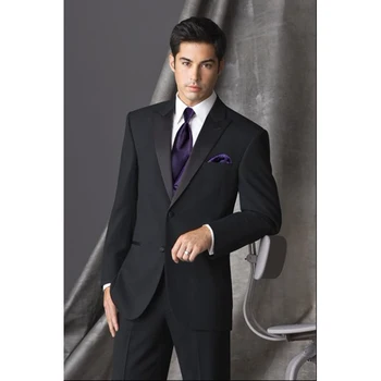 

New Groom men suit Tuxedo Black Groomsmen Peak Satin Lapel Wedding Dinner Suits Bridegroom mens terno (Jacket+Pants+Tie+Vest)