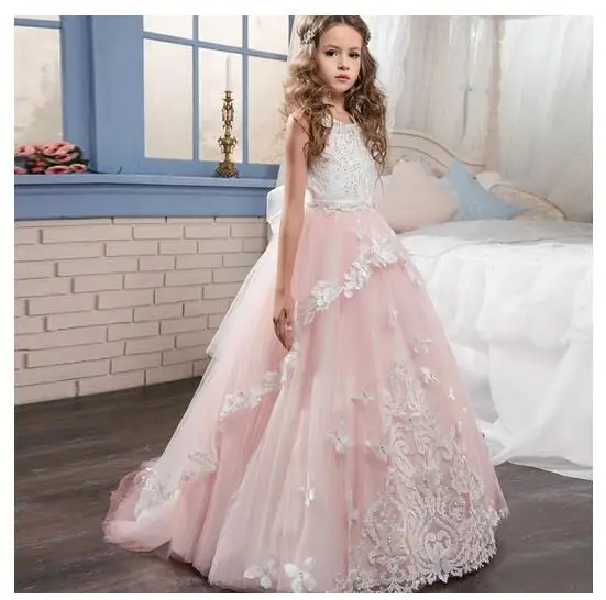 

Girls Formal Dress 2017 Sleeveless Flower Girls Dresses Kids Long Party Lace Gauze Birthday Ball Gown Children's Wedding Dress