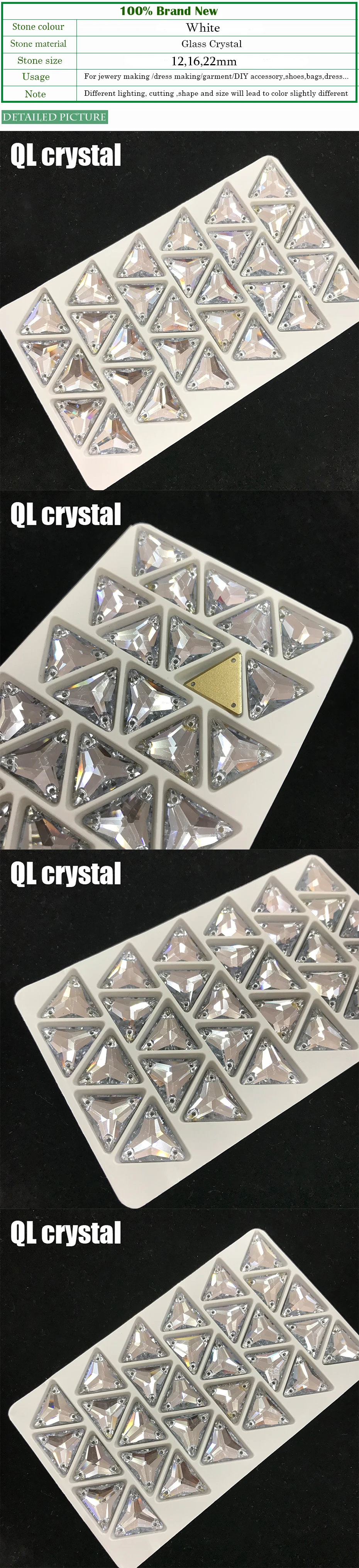 QL Кристалл s-образный стеклянный кристалл для Diy одежды/обуви/сумок и т. д. материал 6x12 мм, 10x20 мм черный пришитый камень