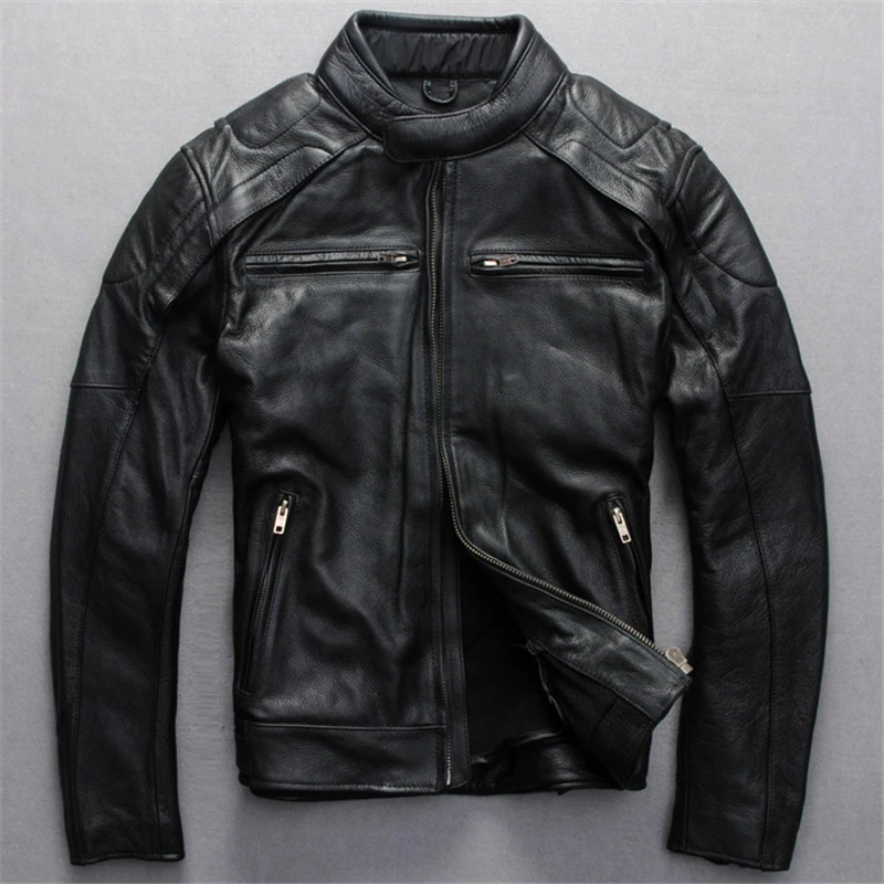 90% OFF men's high quality cow leather outwear mens cowhide genuine leather vintage rider jacket