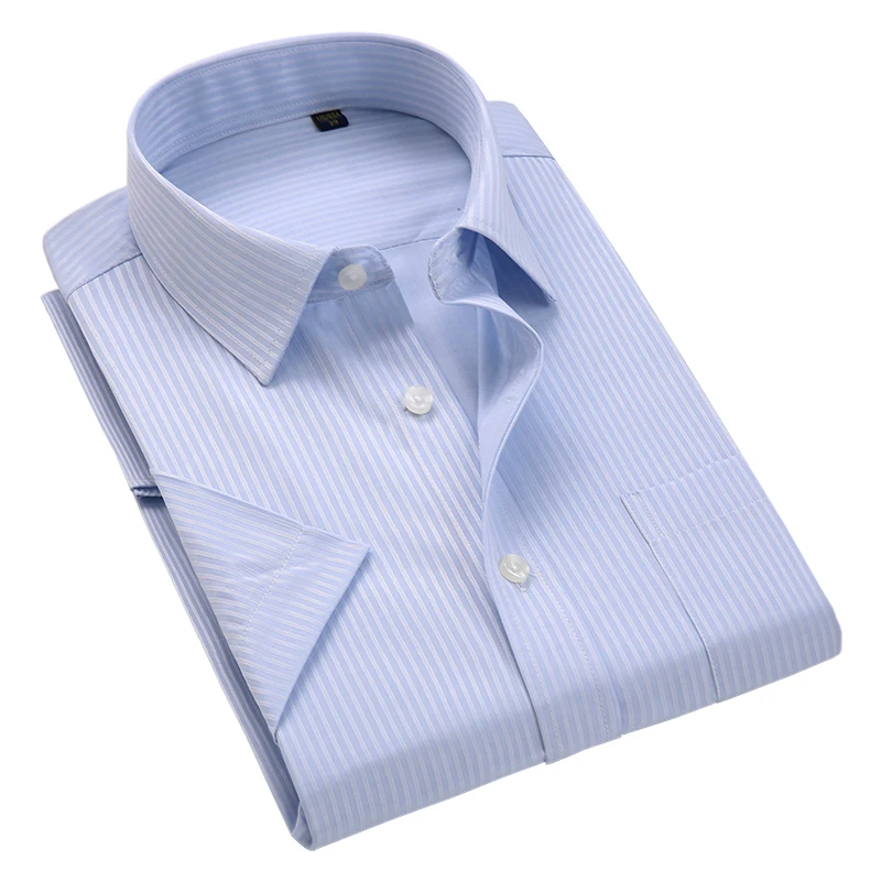 2019 الصيف أزياء قصيرة الأكمام مخطط قمصان رجل غير الحديد منتظم صالح اللباس قميص عارضة الرسمي قميص رسمي للأعمال