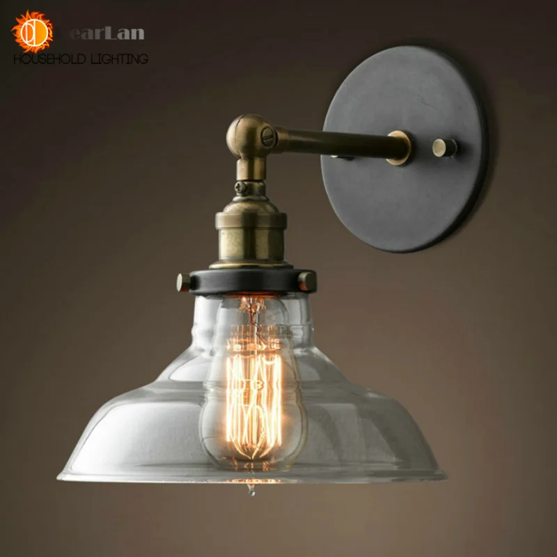  Vintage Iron American Single Head Wall Lamp Loft Study Foyer Dining Room Wall Lights Bedside Glass  - 32794209429