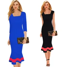 Ankle-length New Arrival Three Quarter Women Business Work Sheath Bodycon Summer Dress Contrast Color Dress