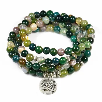 

Fashion Design Women`s 108 Buddha Beads Yoga Mala Bracelet Indian Onyx Natural Stone Tree of Life Charm Wrap Bracelet Men