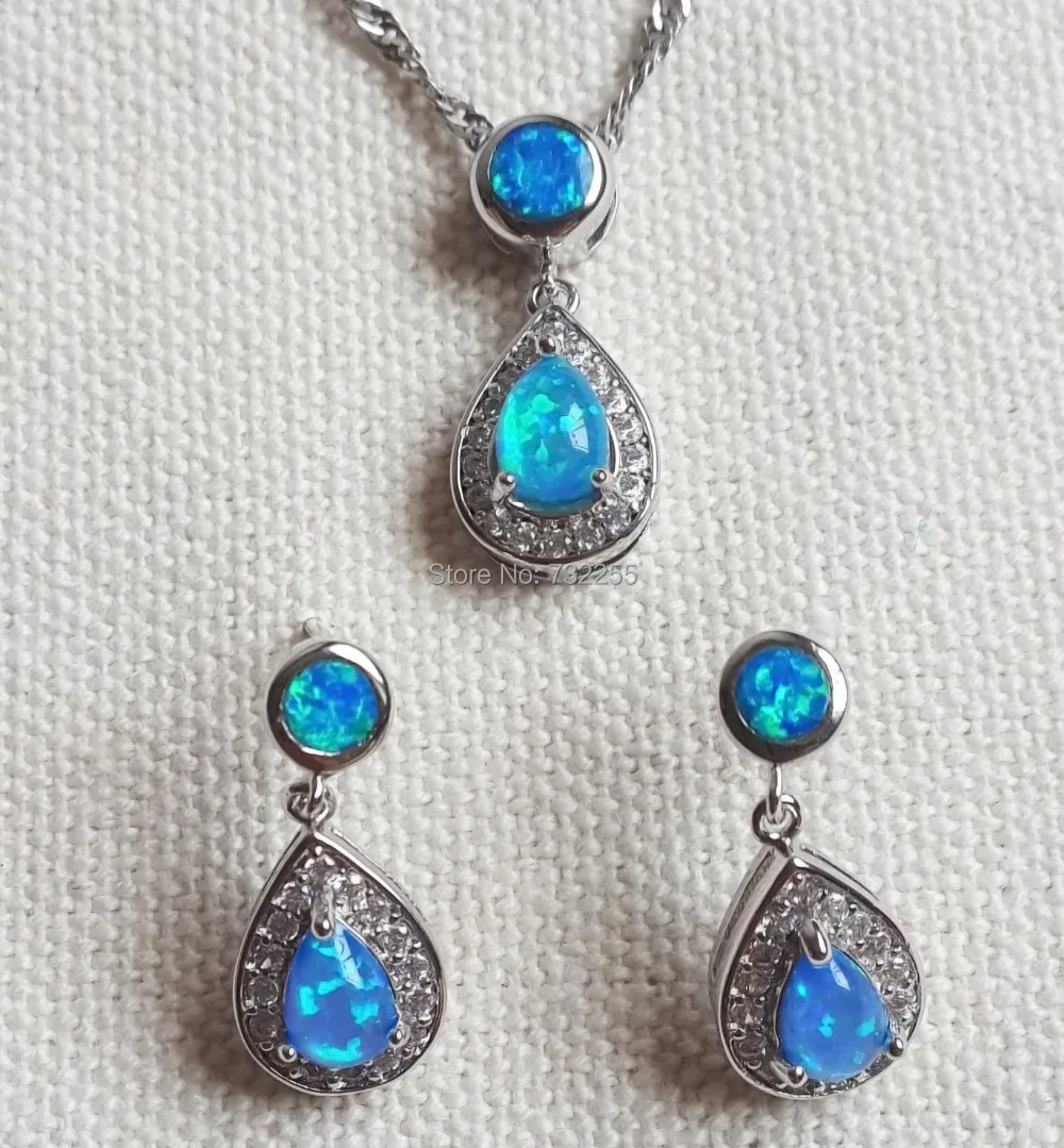 Pretty Drop Shape Blue / Pink / White Fire Opal Jewelry