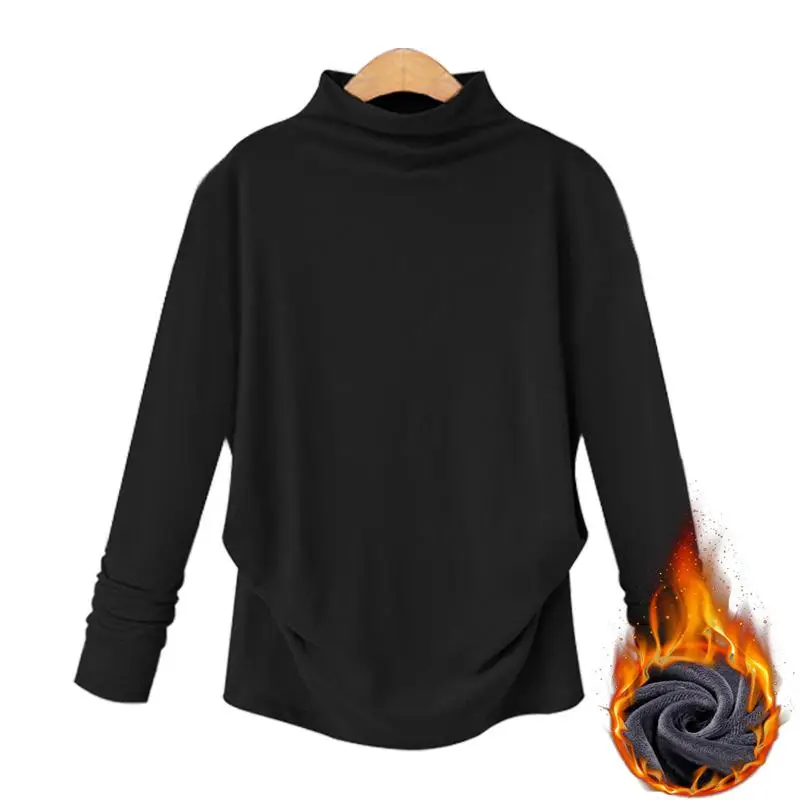 Autumn And Winter T Shirt Women Plus Velvet Thick Long Sleeve Plus Size Women Casual Femme Tops - Цвет: black 5300