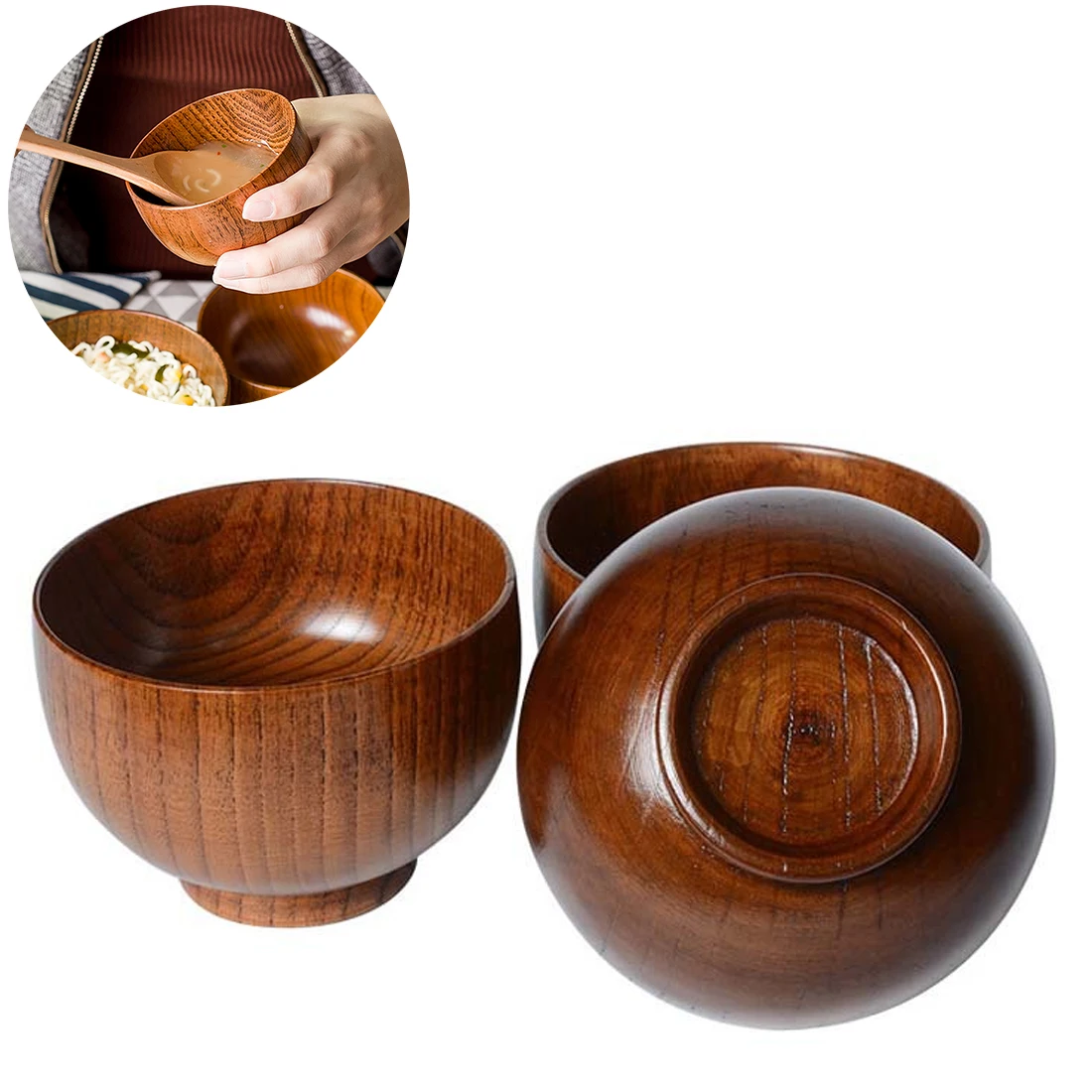Household Japanese Style 1PC Salad Rice Noodles Bowls Natural Wood