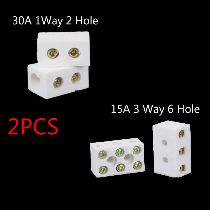 

2 Pcs Ceramic Terminal Block 15A 3 Way 6 Hole Connector Porcelain Ceramic Terminal Blocks/ 30A 1Way 2 Hole Connector