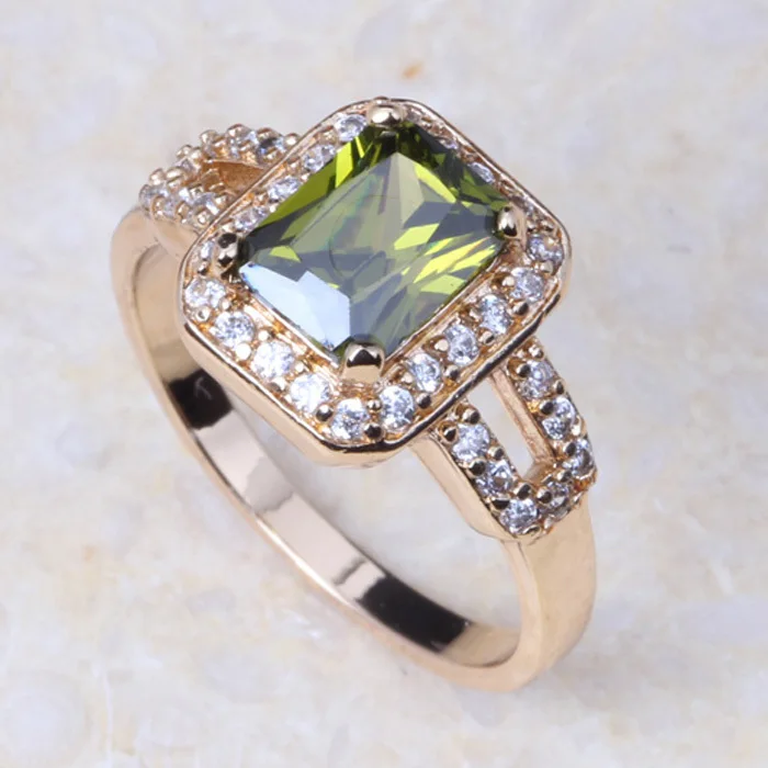 

Free Shipping Yellow Gold Colour Green Cubic Zirconia Fashion Wedding Ring J118
