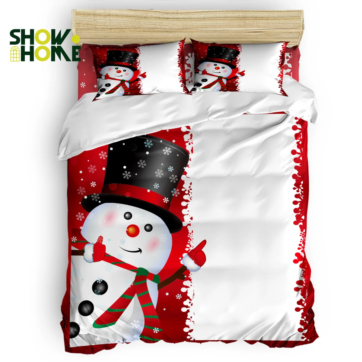 

SHOWHOME Duvet Cover Merry Christmas SnowmanDuvet Cover Set 4 Piece Bedding Set For Beds