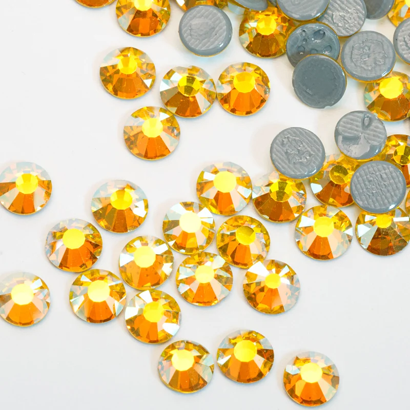 

AAAA Quality Citrine ab Glass Rhinestones Iron On Hotfix Strass Iron on Fabric Stones for clothing DIY E7034