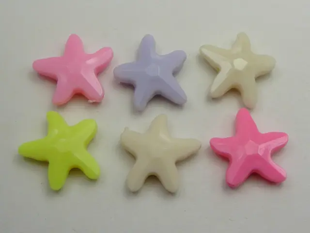 50 mixed pastel color acrylic sea star starfish beads charms 20mm