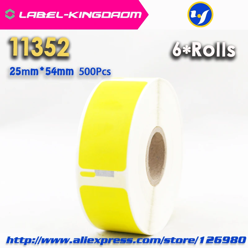 6 рулонов Dymo 11352 желтый цвет общая этикетка 25 мм * 54 500 шт Совместимость для LabelWriter 450