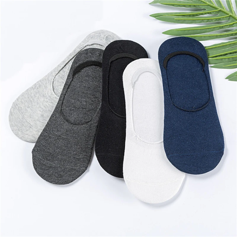 

5pairs/lot Men Boat Socks Summer Fashion Non-slip Silicone Invisible Cotton Socks Male Ankle Socks White Sock Slippers
