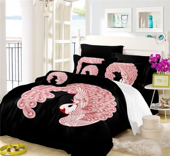 

Pink Blue Peacock Bedding Set Animal Print Duvet Cover Set King Queen Size Bed Cover Pillowcase Home Decor ropa de cama D20