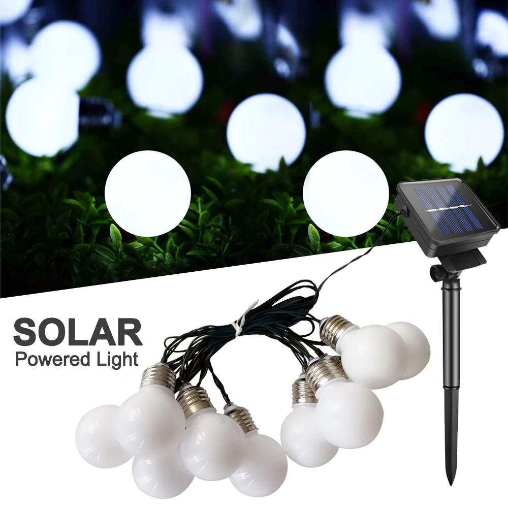 

10/20 LED Solar Powered Bulbs String Light 5 Meter/10 Meter Solar G50 Bulb Outdoor Waterproof For Garden Party Festival Decor
