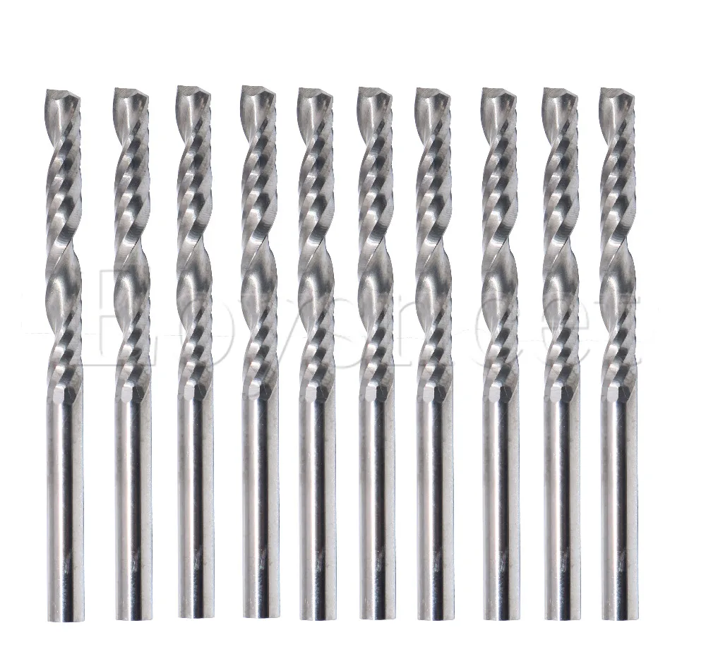 

10pcs 3.175mm 1/8" Single Flute Carbide Spiral End Mill 32mm CNC Router Bits