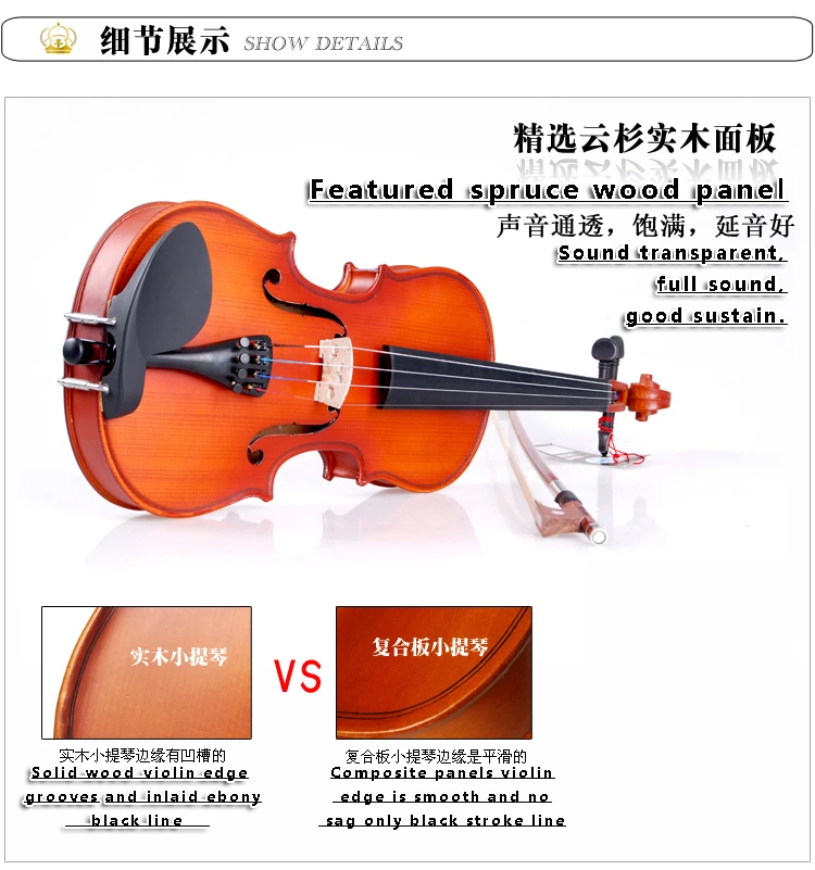 

Wholesale Quality Violin for All ages crowd, 4/4 3/4 1/2 1/4 1/8 1/10 1/16 1/32 violin models have.+Case+Brazil wooden Bow+Rosin