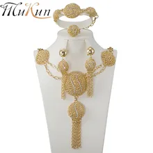 MUKUN wholesale African Beads crystal jewelry set Fashion wedding of women Dubai jewelry sets Gold-color necklace Earrings Set luxury dubai jewelry sets women crystal gold wedding accessories flower necklace wedding african beads jewelry set costume