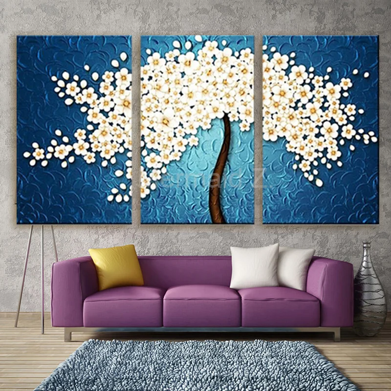

3pcs/set Modern Oil Paintings White Tree Flowers No Frame Abstract Oil Paintings On Canvas Floral Paintings Wall Art For Home