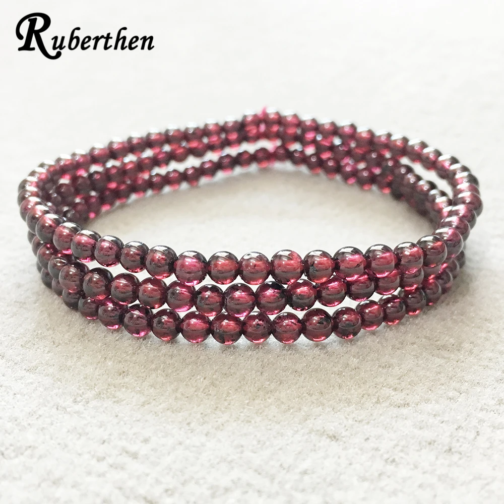 

Ruberthen New Design 4 mm A Grand Garnet Stacking Bracelet 3 Wrap Mini Gem Stone Energy Bracelet Set