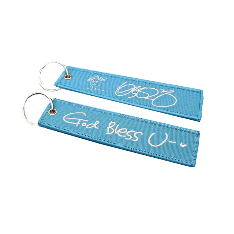 

Fashion Embroidery Keychain God Bless Gift Motorcycle Keyring Luggage Tag