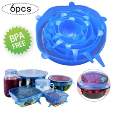 6 шт./компл. универсальные Силиконовые чехлы многоразовые силиконовые крышки для Еда Кухня Аксессуары Тип чашек и для крышек кастрюль и фруктов стрейч силиконовой крышкой