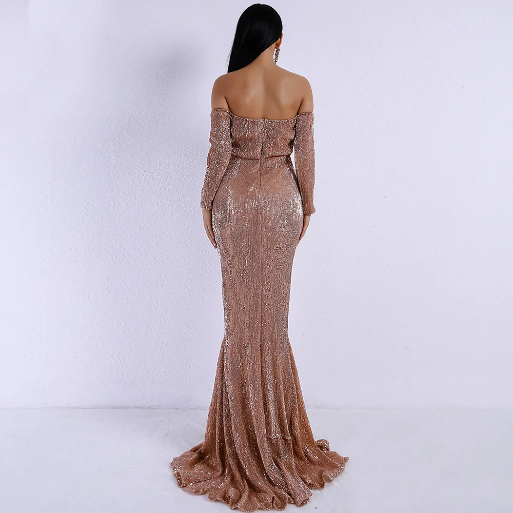 Saudi Arabic Gold Sequins Mermaid Evening Dress Long Sleeves Off Shoulder Elegant Women Formal Dress Party Prom Dresses 2019 Saudi Arabic Gold Sequins Mermaid Evening Dress Long Sleeves Off Shoulder Elegant Women Formal Dress Party Prom Dresses 2019
