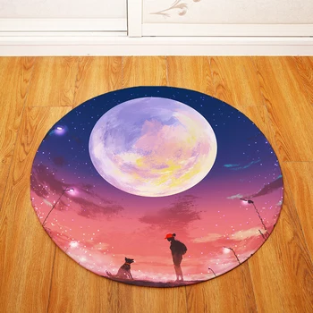 

Round Carpets for Living Room Moon Scenery Printed Parlor Bedroom Chair Rugs Toilet Bath Decorate Non-slip Door Mat