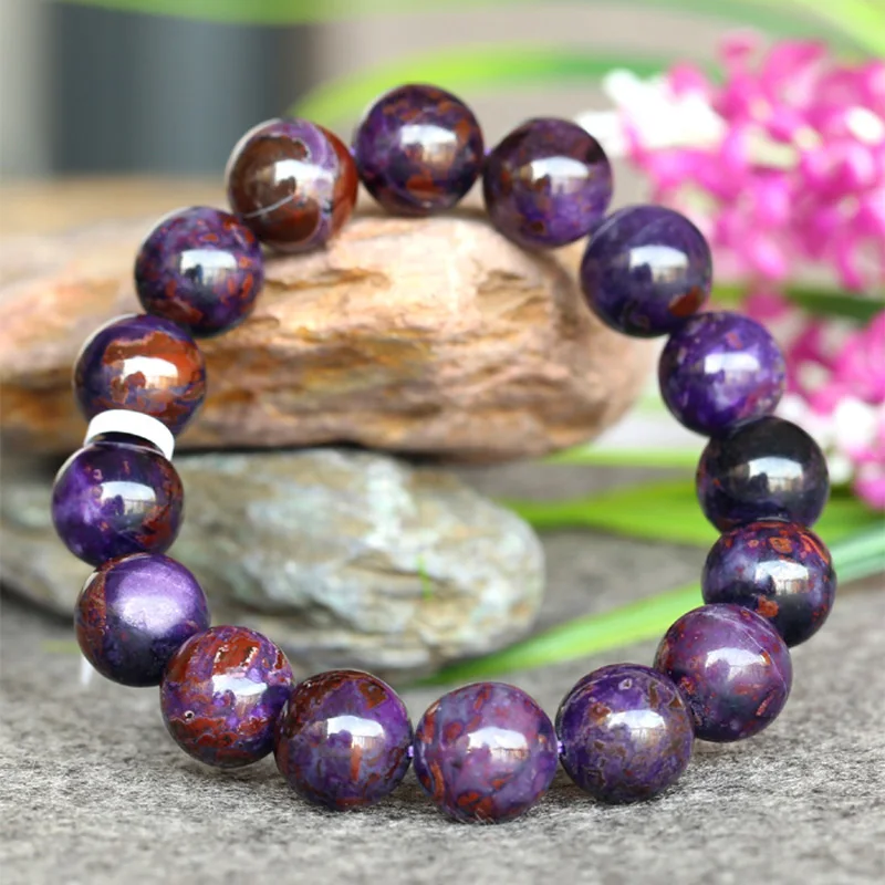 

Wholesale Genuine Natural Purple More Blue Sugilite Stretch Finish Men Bracelet Round beads 12.5mm 03759