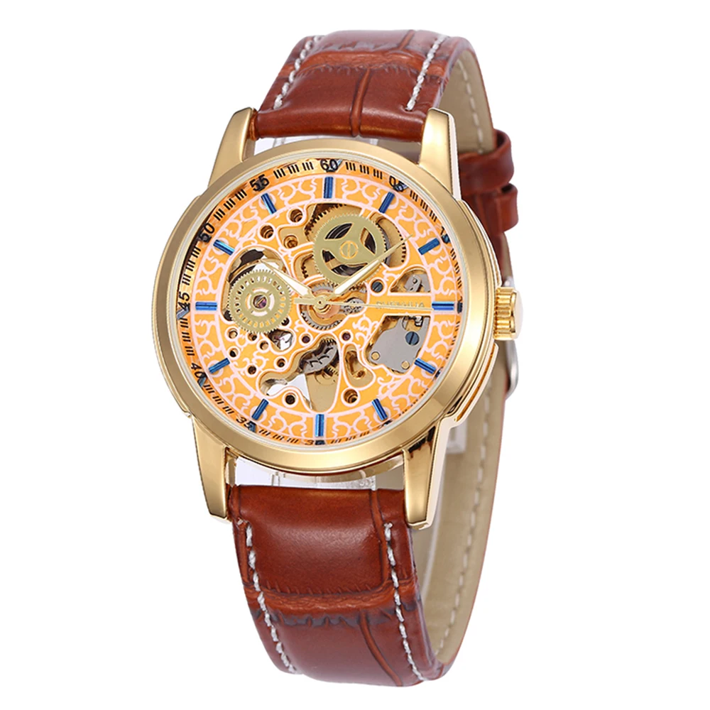 

SHENHUA Classic Men Watch Skeleton Carved Dial Automatic Mechanical Male Wrist Clock Casual Leather Strap Erkek Kol Saati