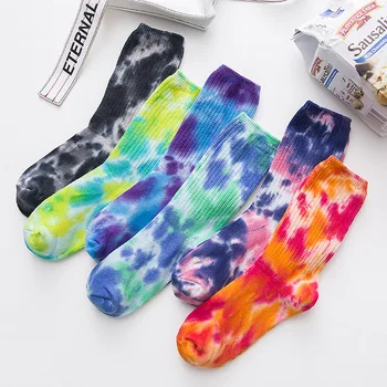 

Spring autumn winter new thick line socks women's cotton retro national wind tie dyed pile socks Harajuku female tube socks