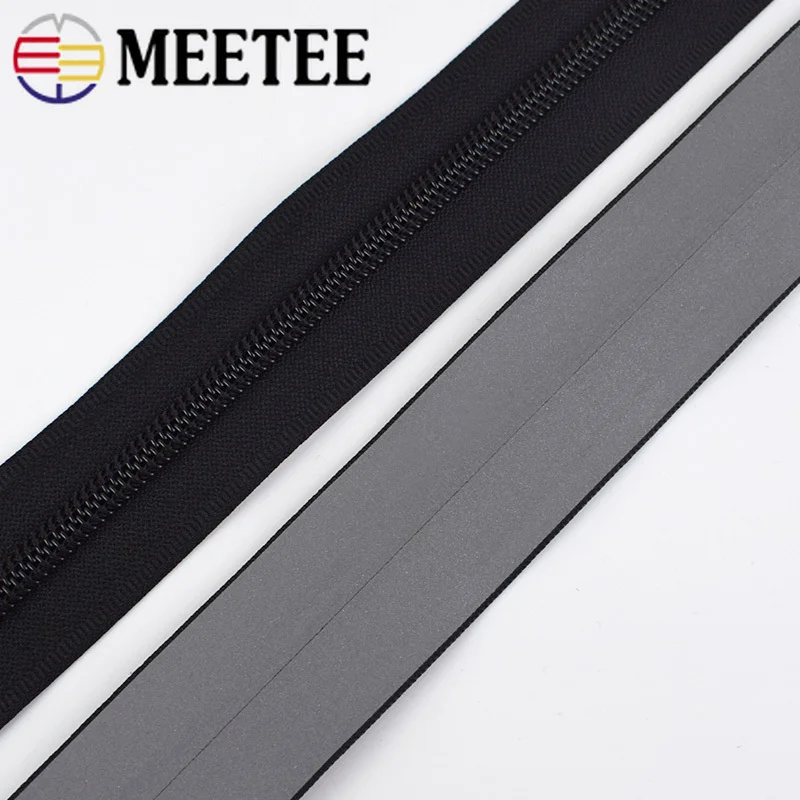 

3Meters Black Waterproof Zippers 5# Nylon Reflective Zipper Sports Outdoor Coat Clothes Invisible Zips DIY Garment Accessories