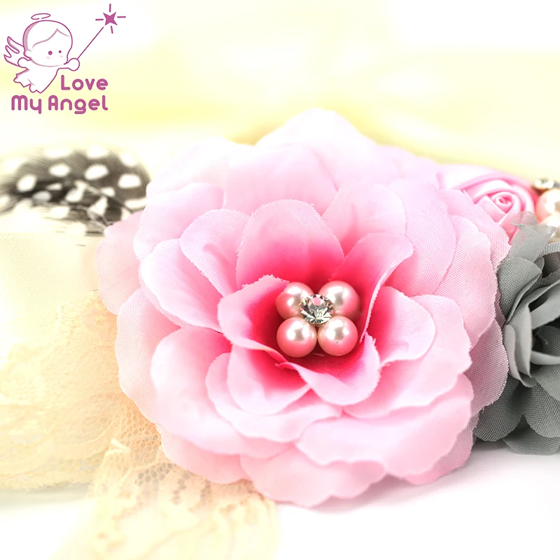 Розовый шелковый пояс с цветочным узором для беременных, реквизит для фотосессии, потрепанная шифоновая юбка с цветочным узором и жемчужным кружевным поясом, детский душ, 8 компл./лот